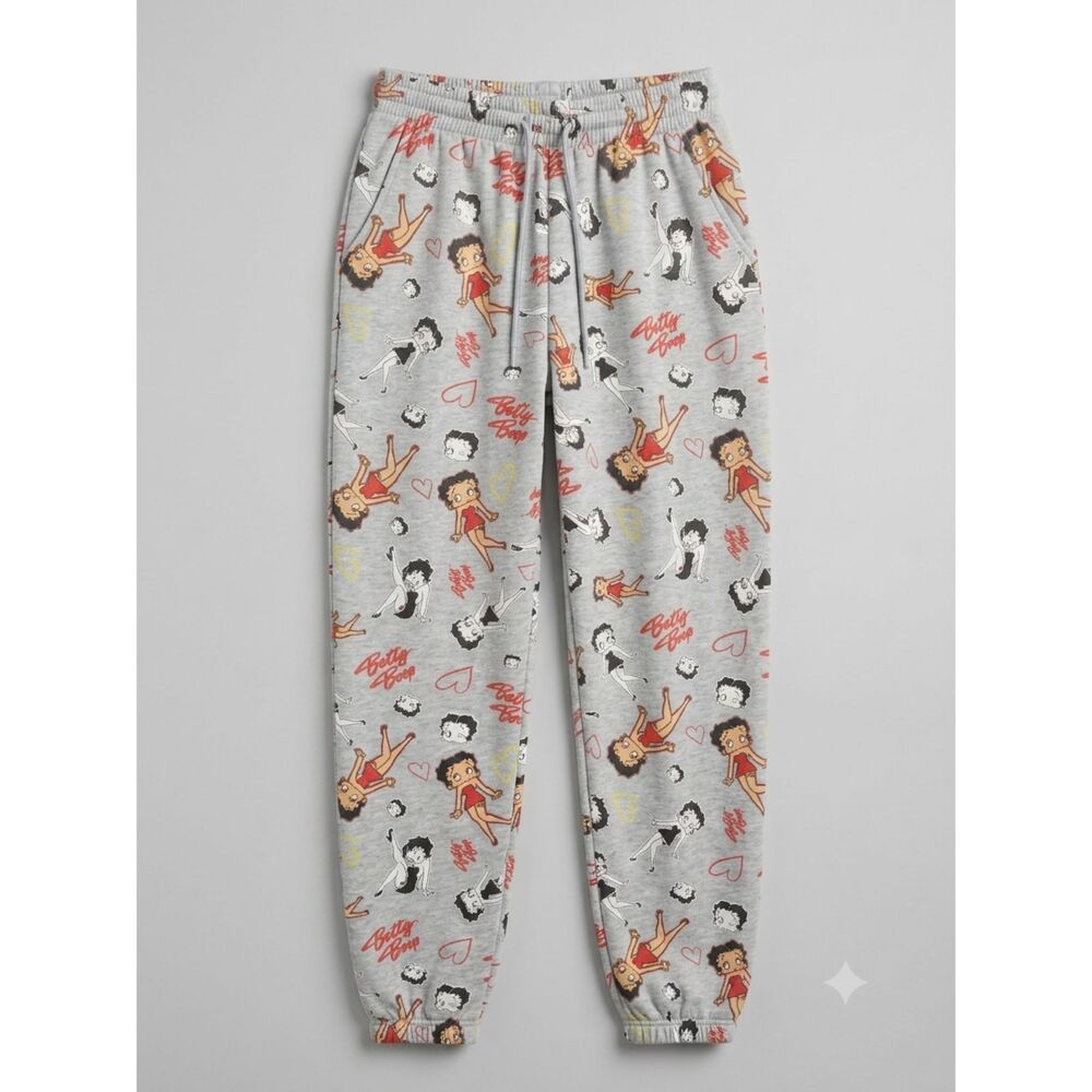 Betty Boop All Over Print Fleece Joggers Sweatpants Heather Gray Small